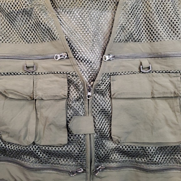 Outdoor Flygo Men Utility Fishing Vest Green Mesh Multi-Pocket Size XL - Picture 4 of 10